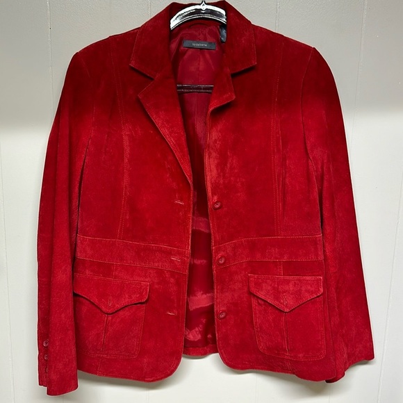 Liz Claiborne Women's Red Suede Button Down Jacket Blazer Pockets Size Medium P - Picture 1 of 6